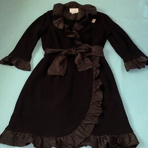 RICKIE FREEMAN FOR TERI JON wool wrap ruffle dress brooch vintage NEW size 16
